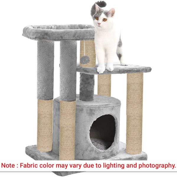 Furrlovers Cat Tree with Condo, Top Perch & Jute Rope Scratching Posts (Grey)