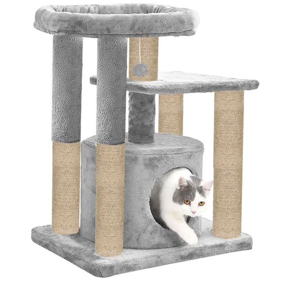 Furrlovers Cat Tree with Condo, Top Perch & Jute Rope Scratching Posts (Grey)