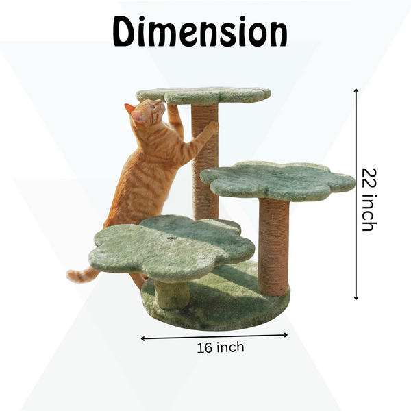 Furrlovers Flower Shaped Multilevel Cat Tree with Jute Rope Scratching Posts (Green)