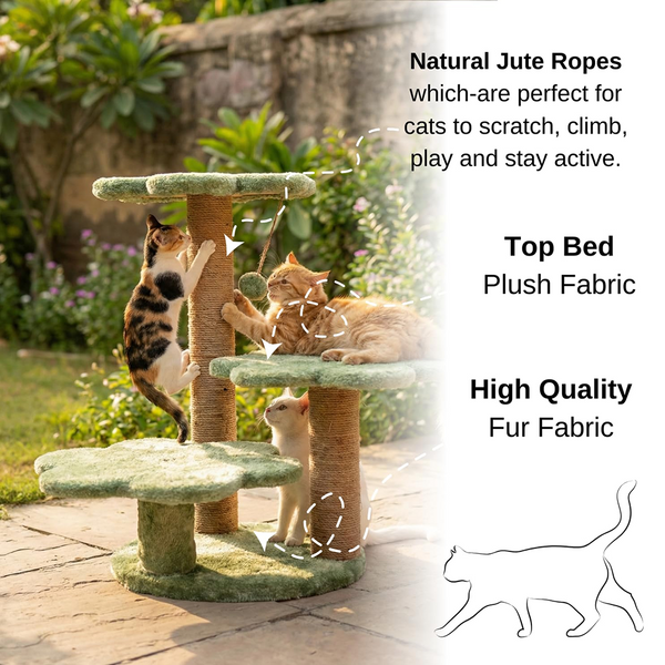 Furrlovers Flower Shaped Multilevel Cat Tree with Jute Rope Scratching Posts (Green)