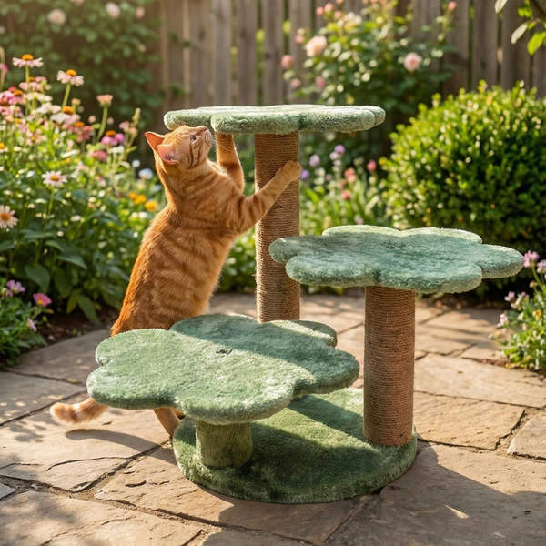 Furrlovers Flower Shaped Multilevel Cat Tree with Jute Rope Scratching Posts (Green)