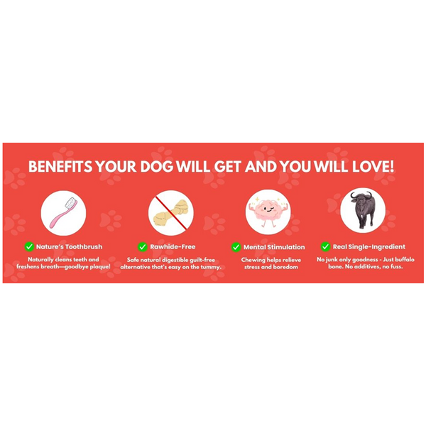 Floofyou Air Dried Buffalo Trotter Bone Dental Chew Dog Treats