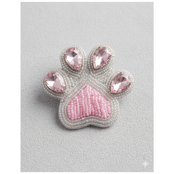 Furry Tales Artisan Handcrafted Paw White Pet Theme Decorative Brooch (White and pink)