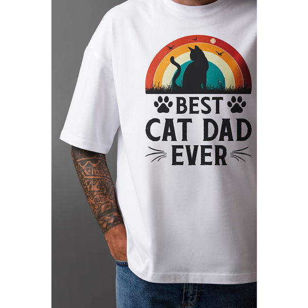 Seek Buy Love Best Cat Dad Ever Oversized Tshirt (White)