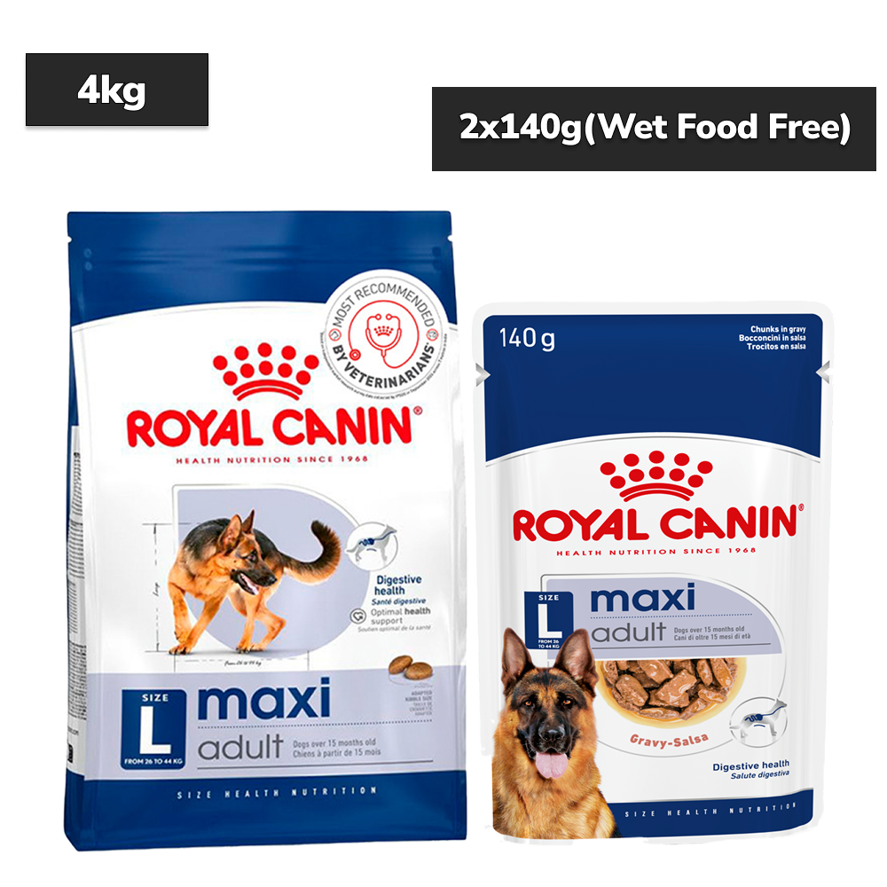 Royal Canin Maxi Adult Dog Dry Food Dogs- Dry Food Royal Canin 4kg+2x140g (Wet Food Free)