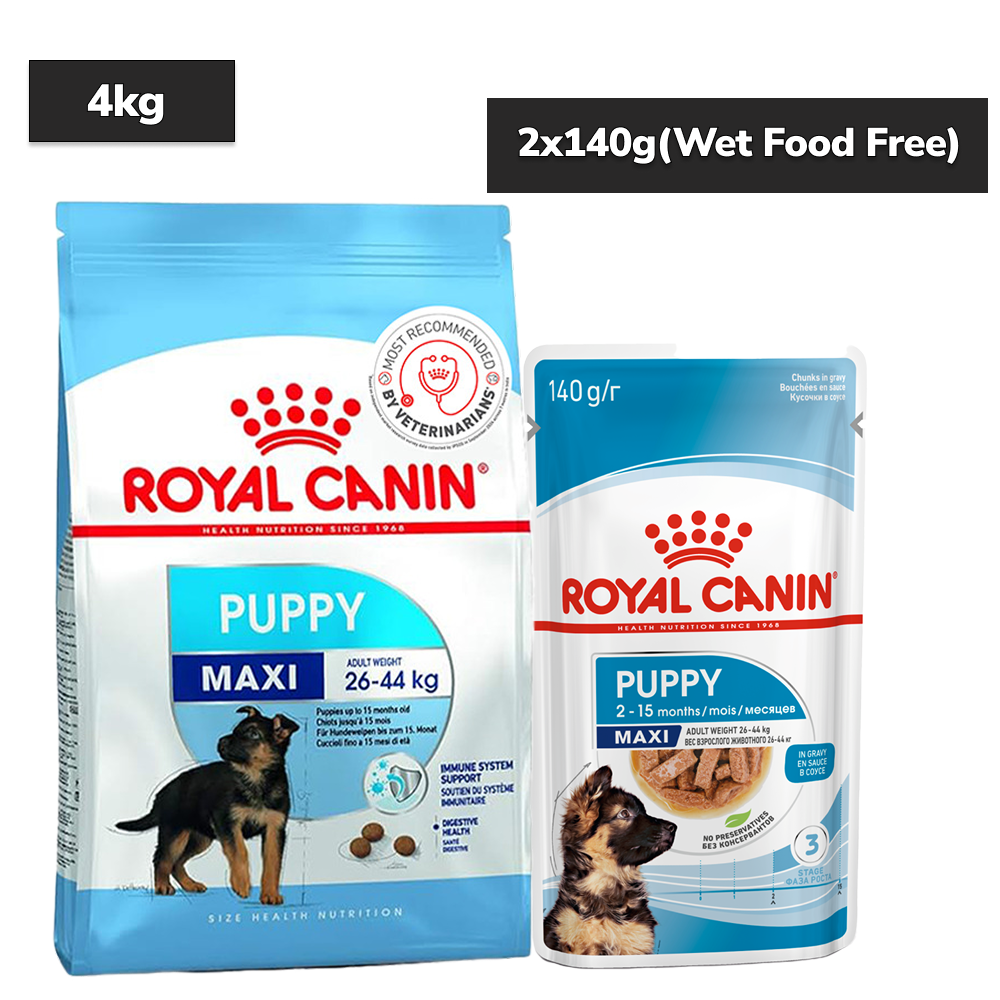Royal Canin Maxi Puppy Dog Dry Food Dogs- Dry Food Royal Canin 4kg+2x140g (Wet Food Free)