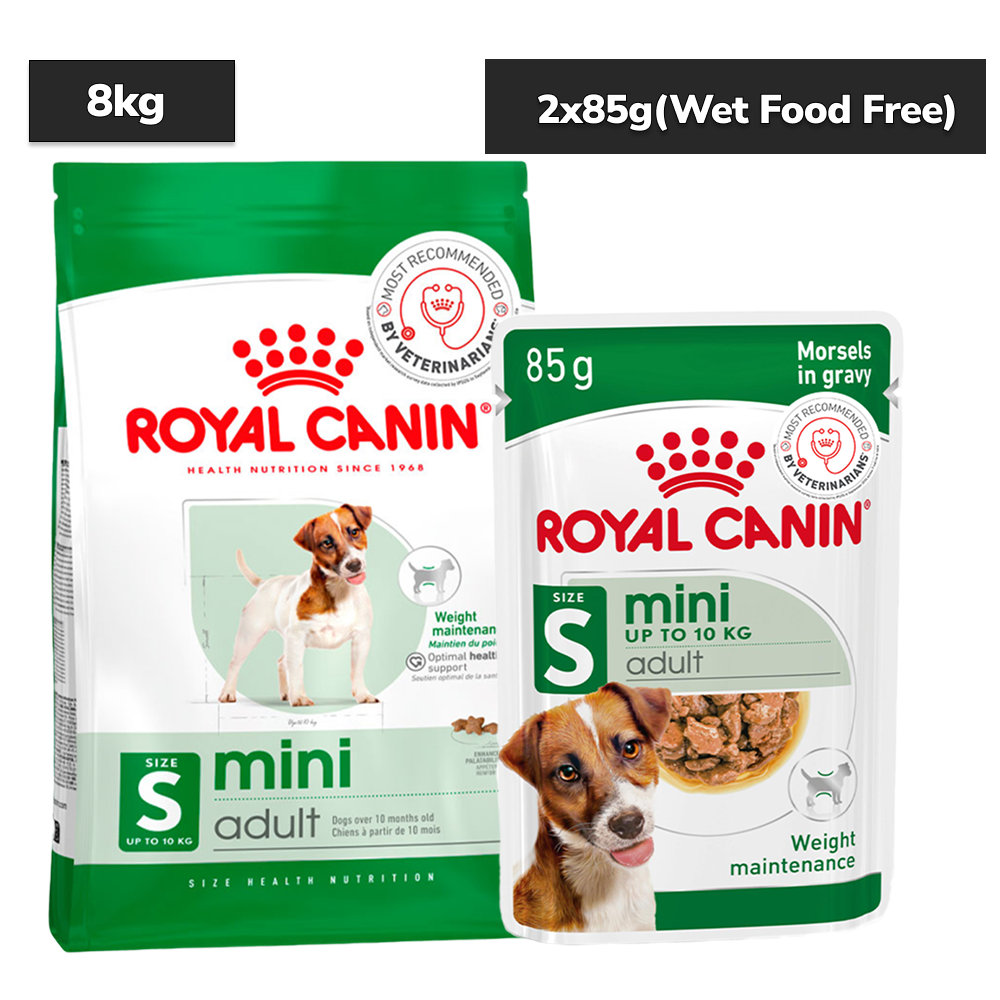 Royal Canin Mini Adult Dog Dry Food Dogs- Dry Food Royal Canin 8kg+2x85g (Wet Food Free)