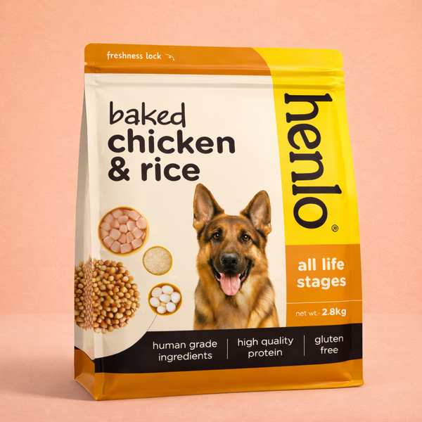 Henlo Baked Chicken & Rice Adult and Puppy Gluten free Dog Dry Food | 100% human grade ingredients