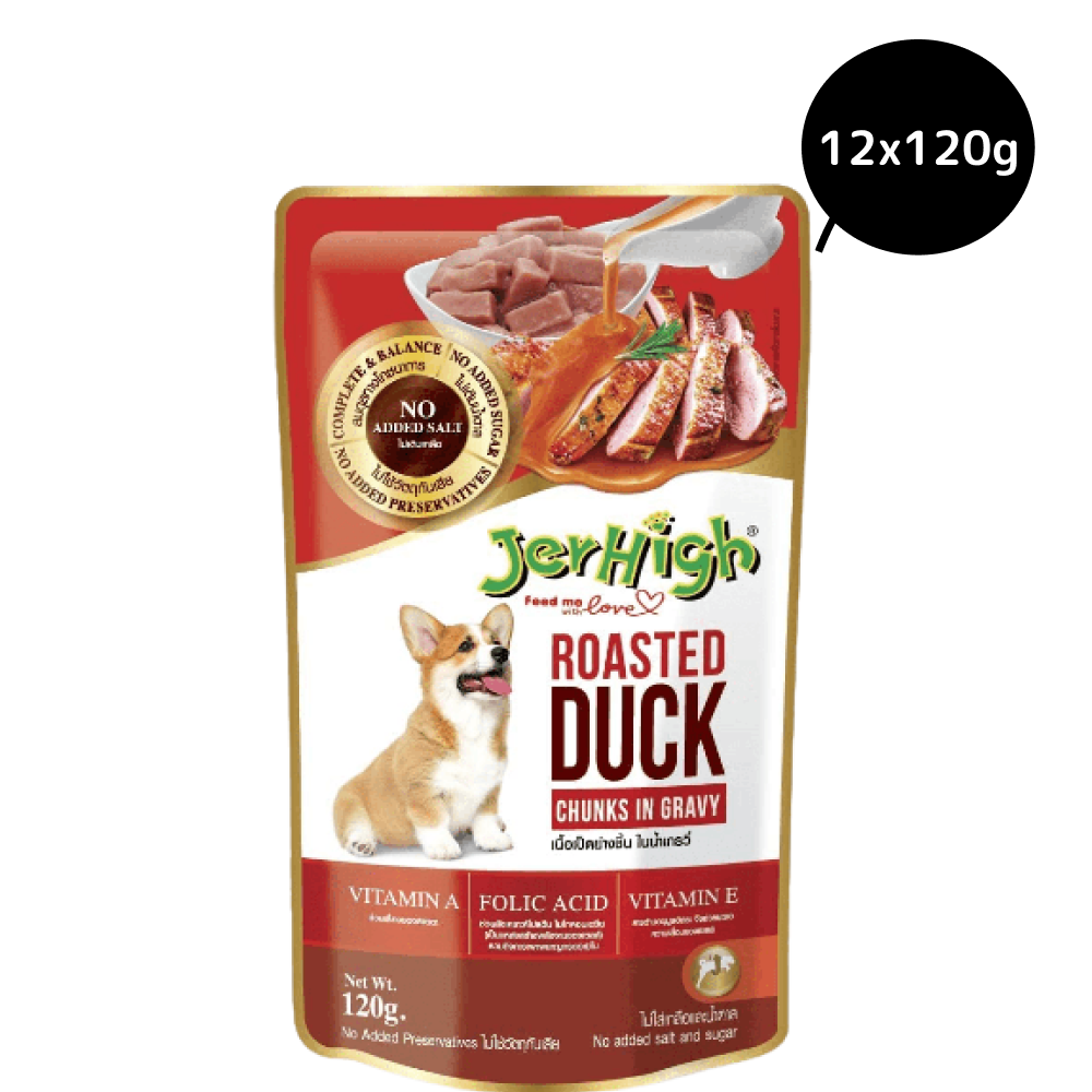 Henlo Baked Dry Food for Adult Dogs and JerHigh Roasted Duck in Gravy Wet Dog Food Combo