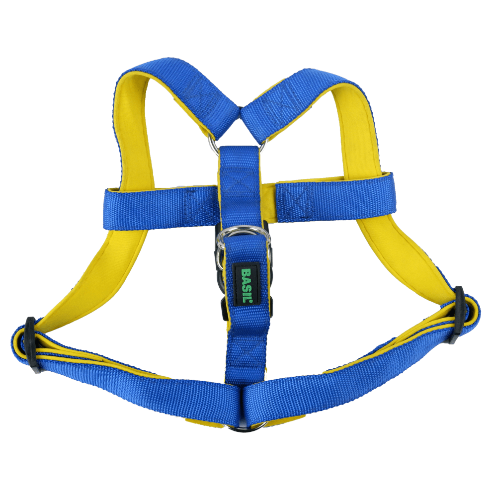 Basil Nylon Padded Adjustable Harness, Nylon Padded Leash and Padded Collar for Dogs Combo (Blue) - M