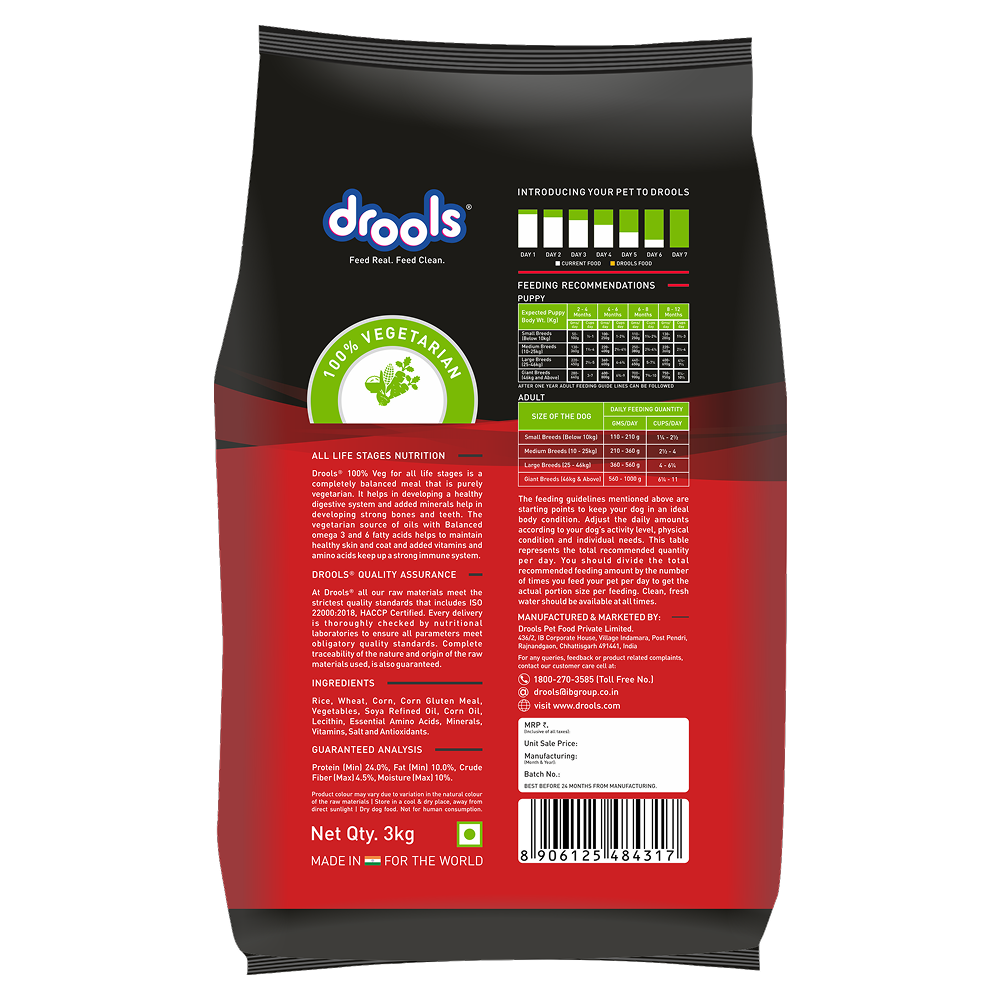 Drools 100% Vegetarian Puppy and Adult Dog Veg Dry Food (All Life Stages) Dogs- Dry Food Drools