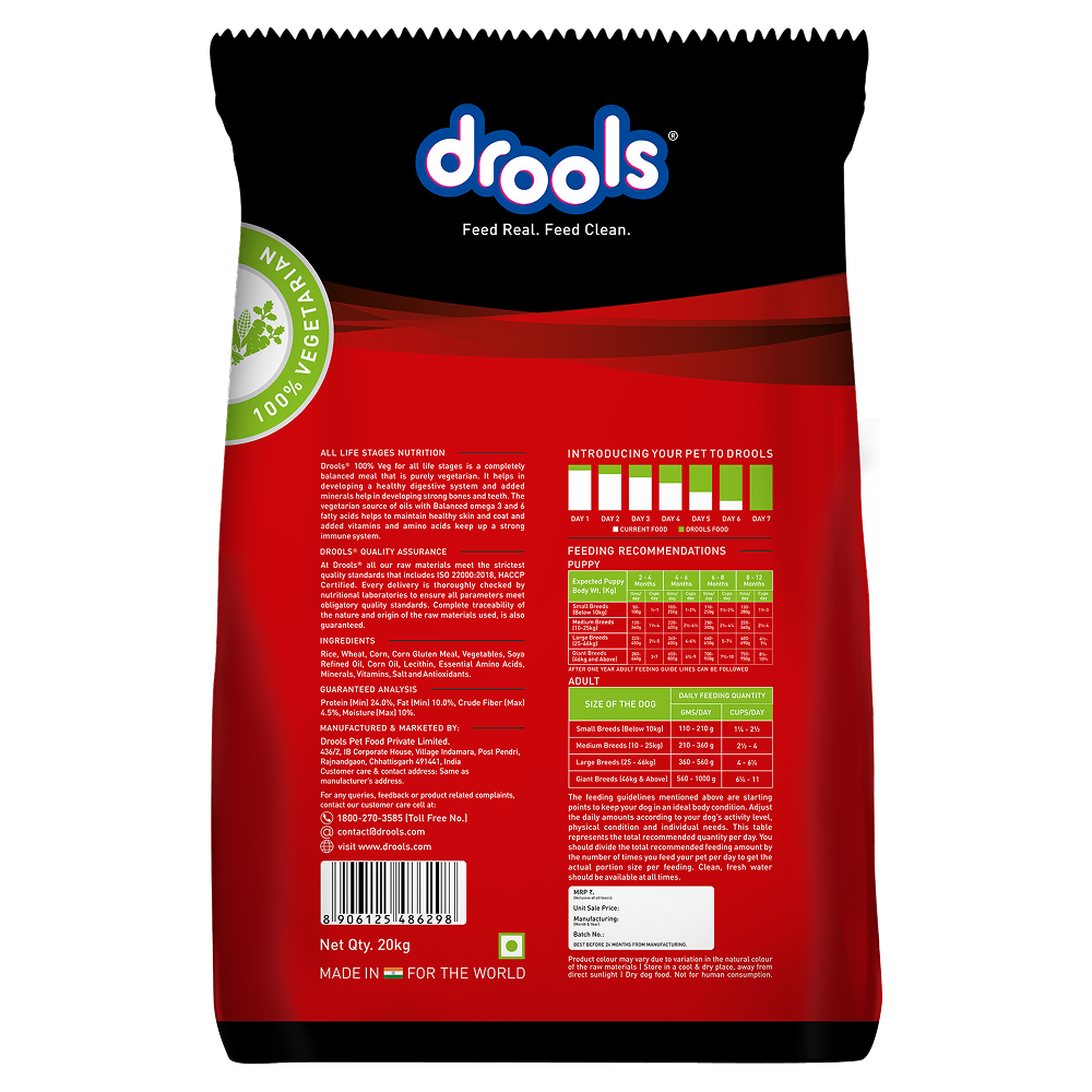 Drools 100% Vegetarian Puppy and Adult Dog Veg Dry Food (All Life Stages) Dogs- Dry Food Drools