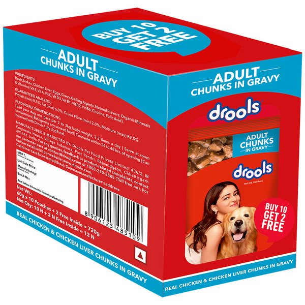 Drools Real Chicken & Chicken Liver Chunks in Gravy Adult Dog Wet Food