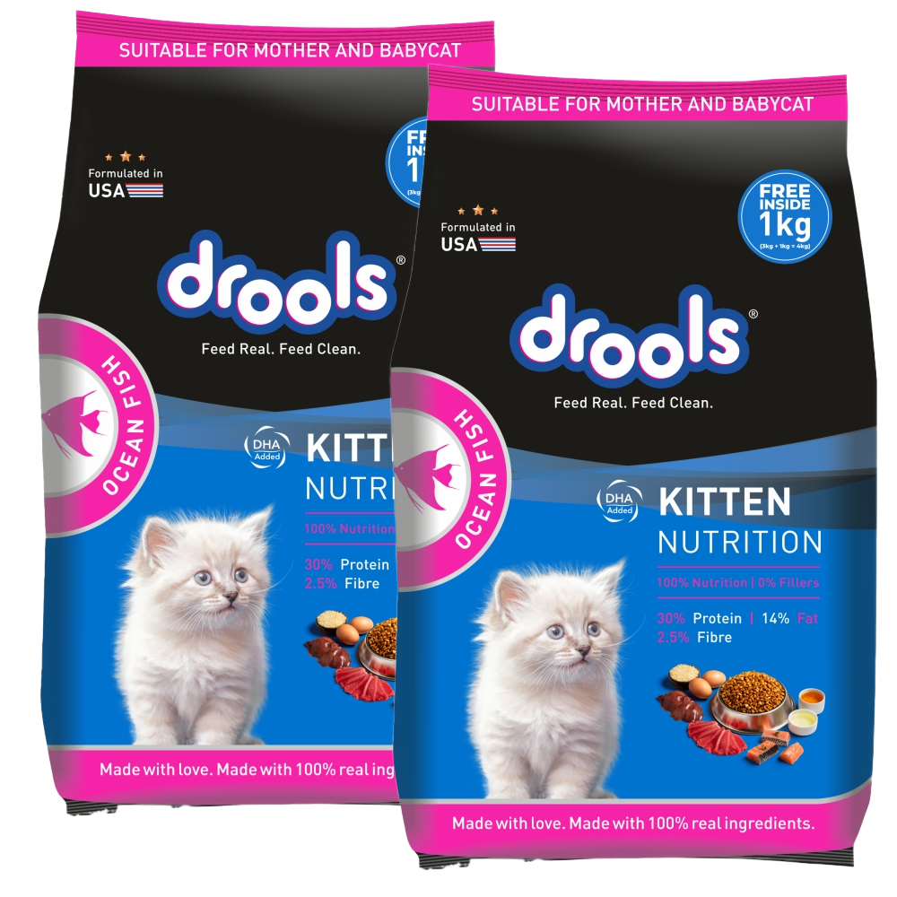 Drools Ocean Fish Kitten Cat Dry Food Cats- Dry food Drools 2x4kg (3+1kg)