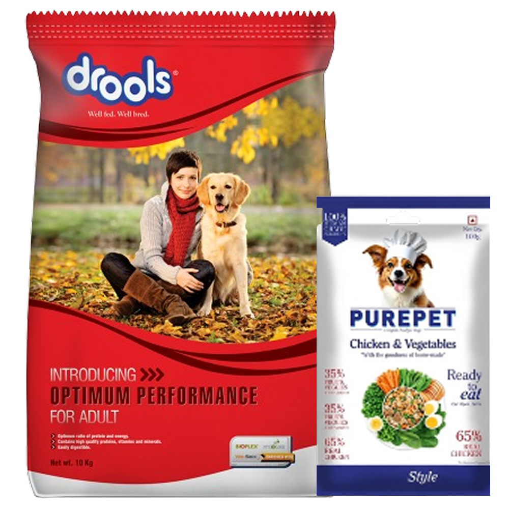 Drools Optimum Performance Adult Dog Dry Food Dogs- Dry Food Drools 10kg+100g Fresh Food Free