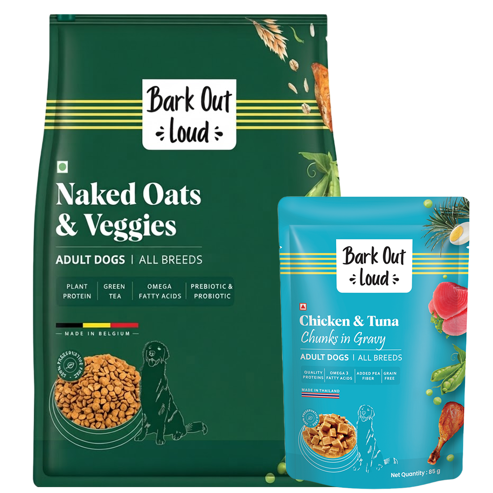 Bark Out Loud Naked Oats & Veggies, Veg Adult Dog Dry Food Dogs- Dry Food Bark Out Loud 9.8kg+85gWet Food Free