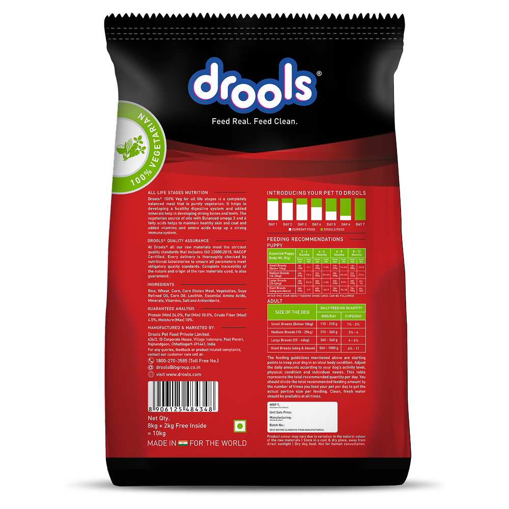 Drools 100% Vegetarian Puppy and Adult Dog Veg Dry Food (All Life Stages) Dogs- Dry Food Drools