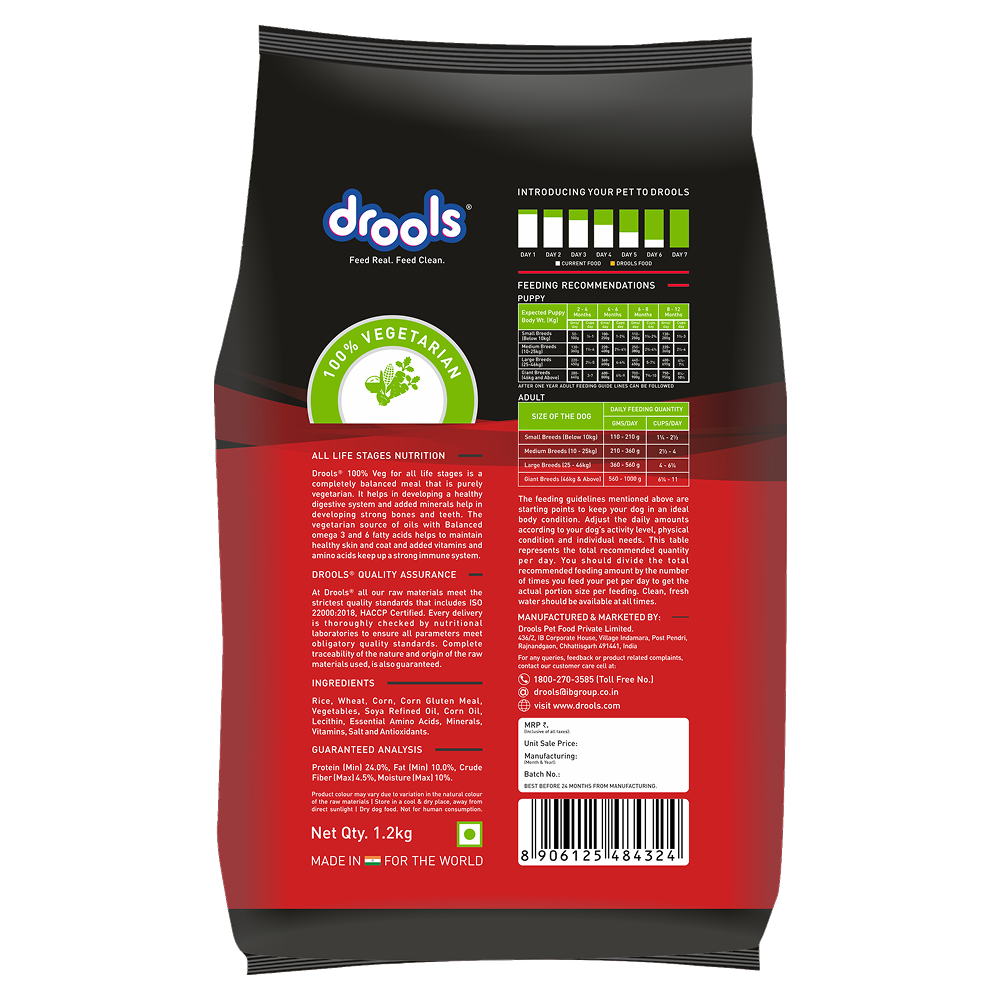 Drools 100% Vegetarian Puppy and Adult Dog Veg Dry Food (All Life Stages) Dogs- Dry Food Drools