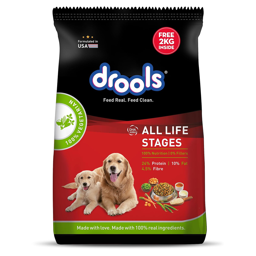 Drools 100% Vegetarian Puppy and Adult Dog Veg Dry Food (All Life Stages) Dogs- Dry Food Drools