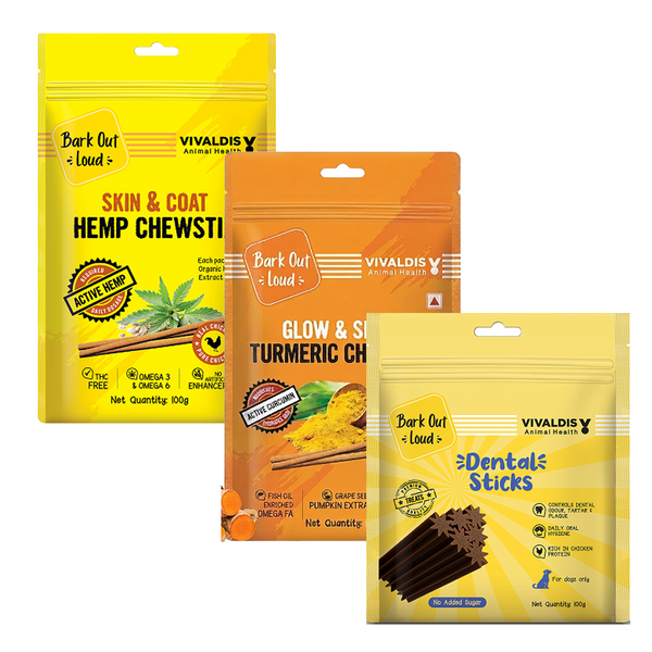 Bark Out Loud Dental Sticks, Hemp & Turmeric Chew Stix Combo for Dogs
