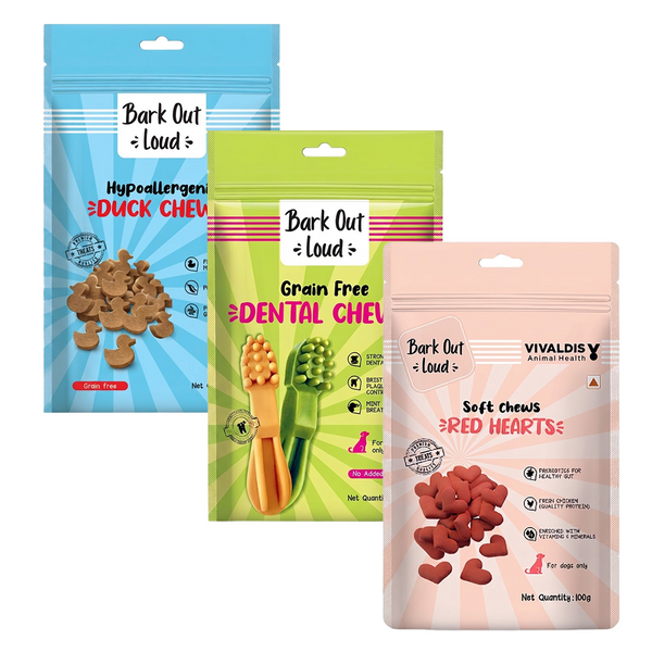 Bark Out Loud Duck Meat, Red Heart with Chicken Dental Treat Combo for Dogs
