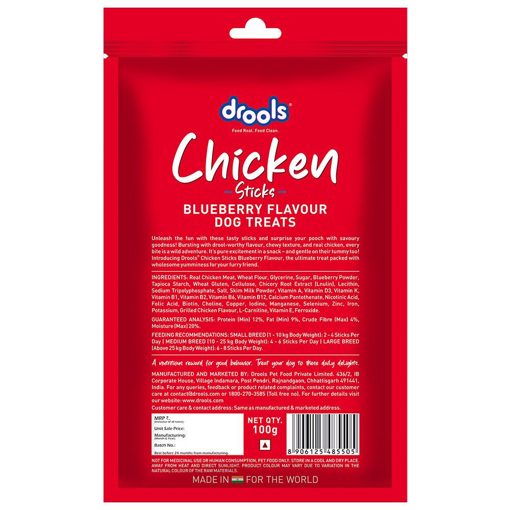 Drools Blueberry Flavour Chicken Sticks Treat for Dogs Dog Treats + Others Drools