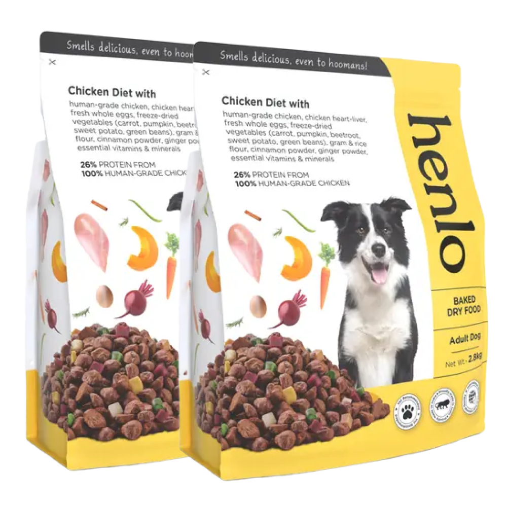 Henlo Baked Chicken & Vegetable Dry Food for Adult Dogs | High Protein | 100% Human Grade Ingredients Dogs- Dry Food Henlo 5.6kg (2x2.8kg)