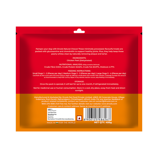Drools Dehydrated Real Chicken Feet Chews Treat for Dogs