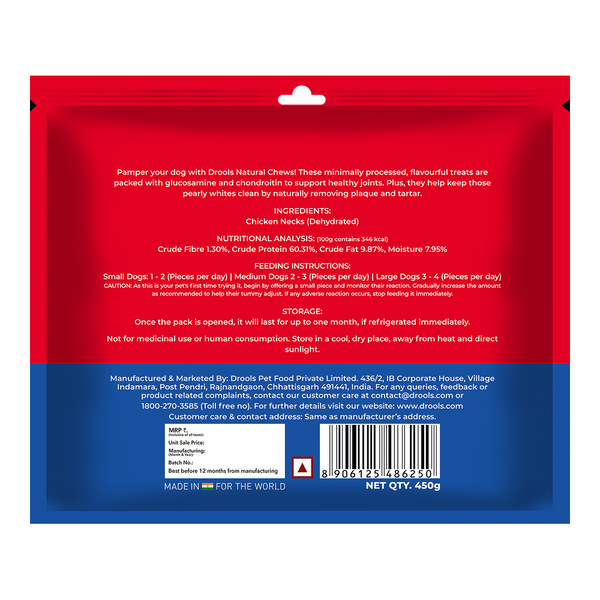 Drools Dehydrated Real Chicken Necks Chews Treat for Dogs