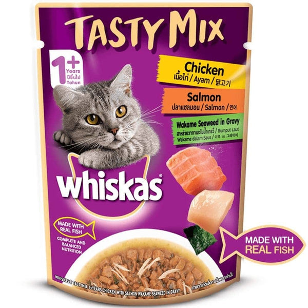 Whiskas Tuna in Jelly Meal and Chicken With Salmon Wakame Seaweed in Gravy Tasty Mix Adult Cat Wet Food Combo