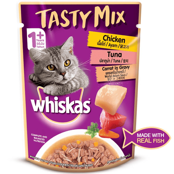 Whiskas Chicken With Tuna And Carrot in Gravy and Salmon in Gravy Meal Adult Cat Wet Food Combo