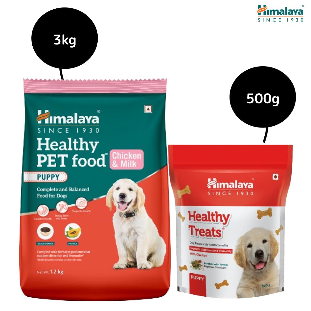 Himalaya Chicken & Milk Healthy Dry Food and Chicken Healthy Treats Puppy Combo Exclusive Combo Himalaya 3kg+500g