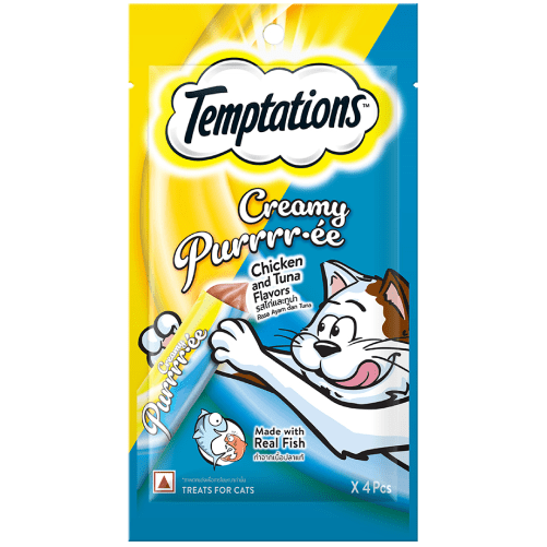 Temptations Creamy Purrrr ee Salmon & Cheese and Creamy Purrrr ee Chicken & Tuna Cat Treats Combo