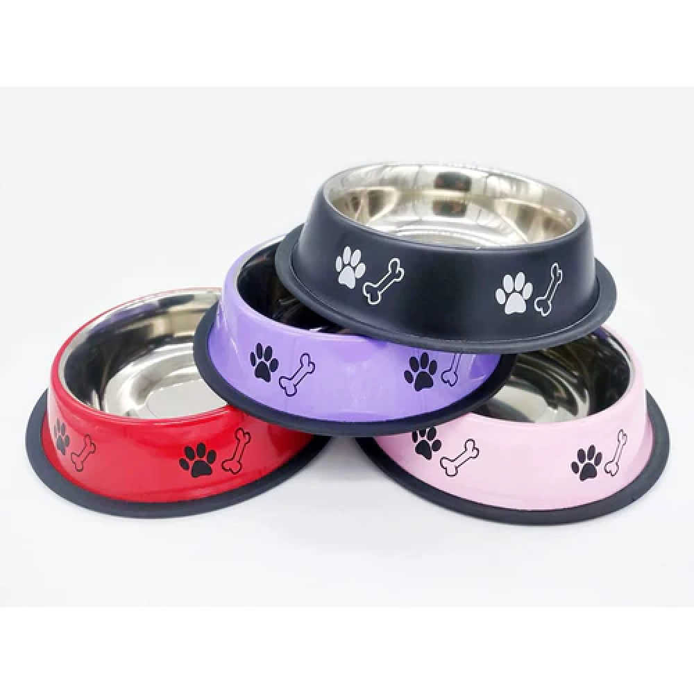 Emily Pets Stainless Steel Paw Printed Food Water Feeding Bowl for Dogs and Cats (Red)