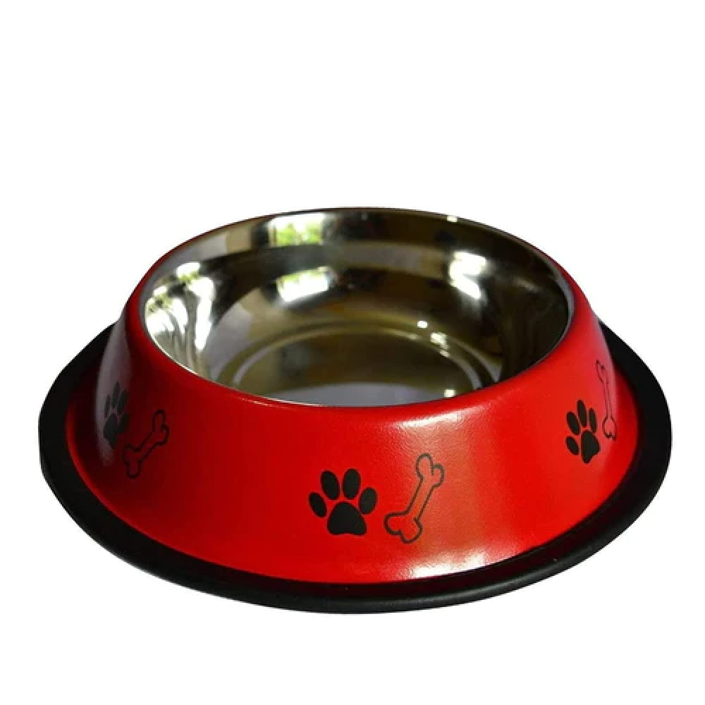 Emily Pets Stainless Steel Paw Printed Food Water Feeding Bowl for Dogs and Cats (Red)