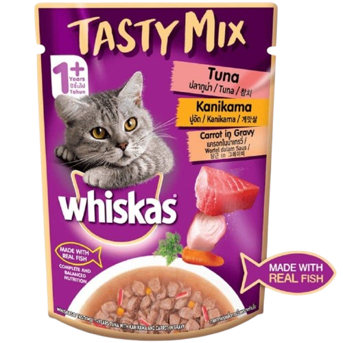 Whiskas Chicken With Tuna & Carrot and Tuna with Kanikama & Carrot in Gravy Tasty Mix Adult Cat Wet Food Combo