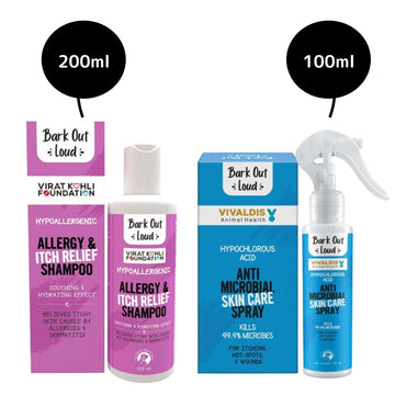 Bark Out Loud Allergy and Itch Relief Shampoo and Anti Microbial Skin Spray for Dogs and Cats Combo