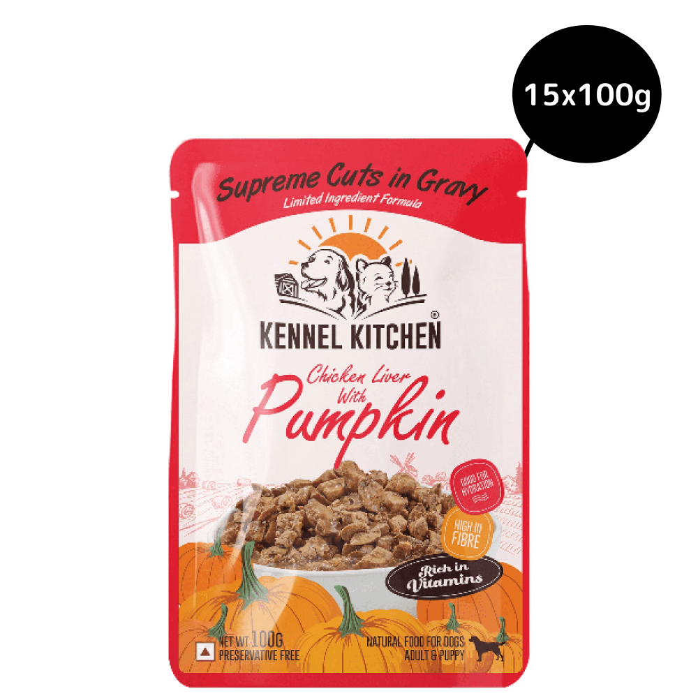 Kennel Kitchen Supreme Cuts in Gravy Chicken Liver Recipe with Pumpkin Puppy & Adult Dog Wet Food (All Life Stage)