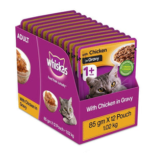 Whiskas Chicken Gravy Adult Cat Wet Food and Tuna Flavour Adult Cat Dry Food Combo