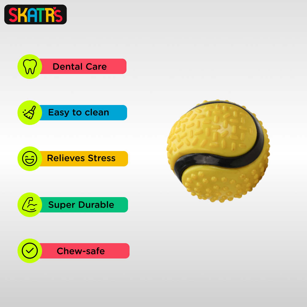 Skatrs Rubber Ball Toy for Dogs and Cat (Yellow)