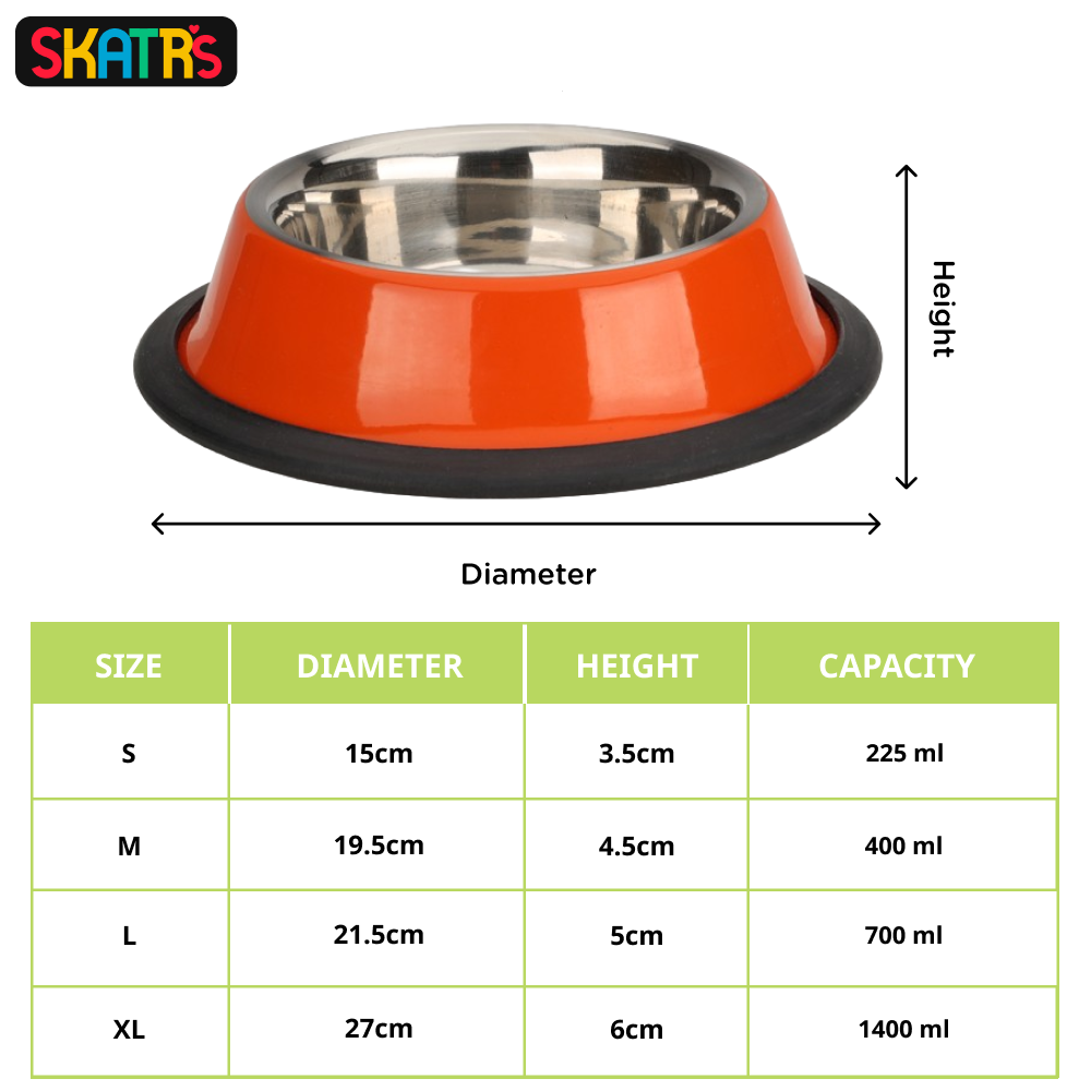 Skatrs Anti Skid Glossy Bowl for Dogs and Cats (Orange) Both-Bowls & Feeders Skatrs