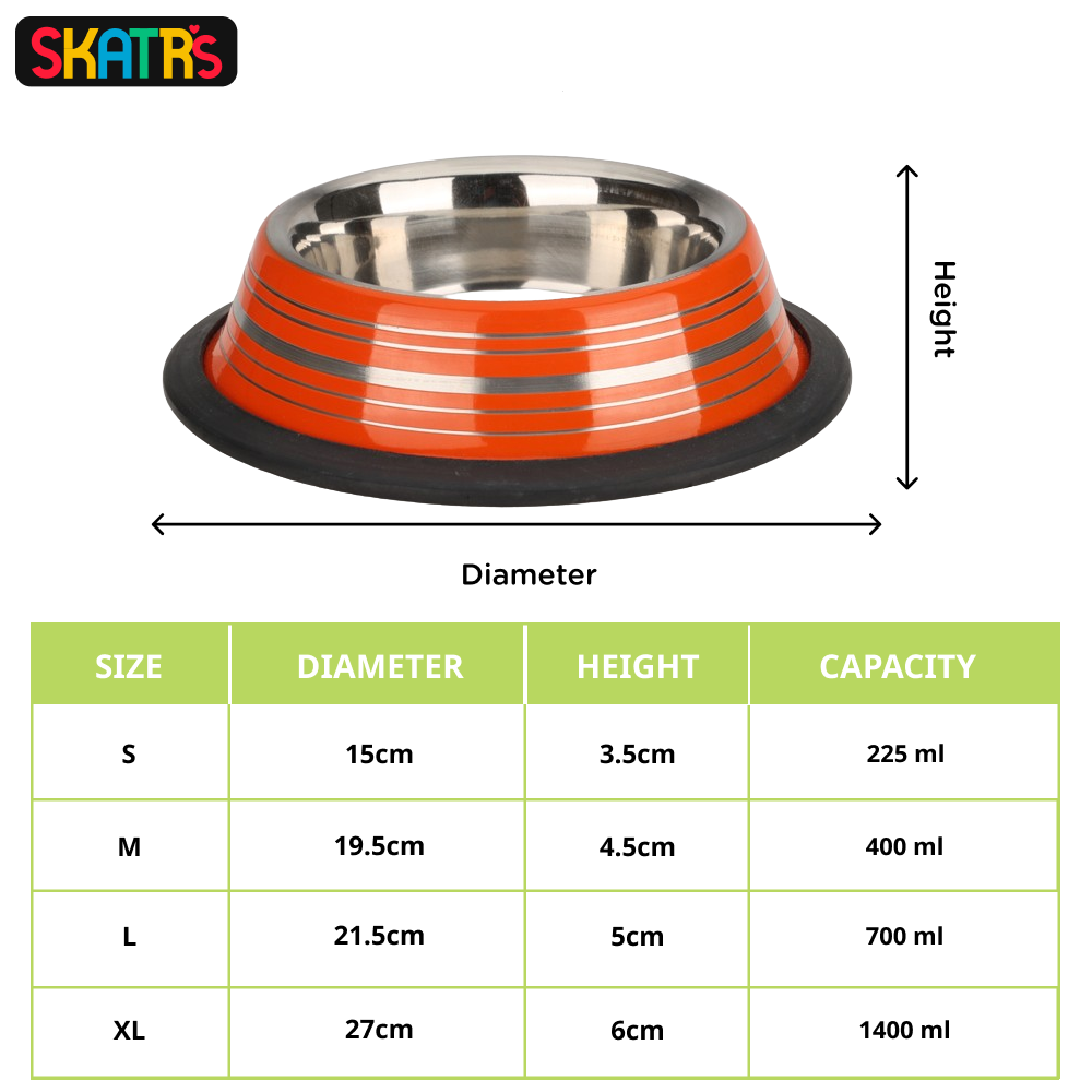 Skatrs Anti Skid Glossy Striped Bowl for Dogs and Cats (Orange) Both-Bowls & Feeders Skatrs