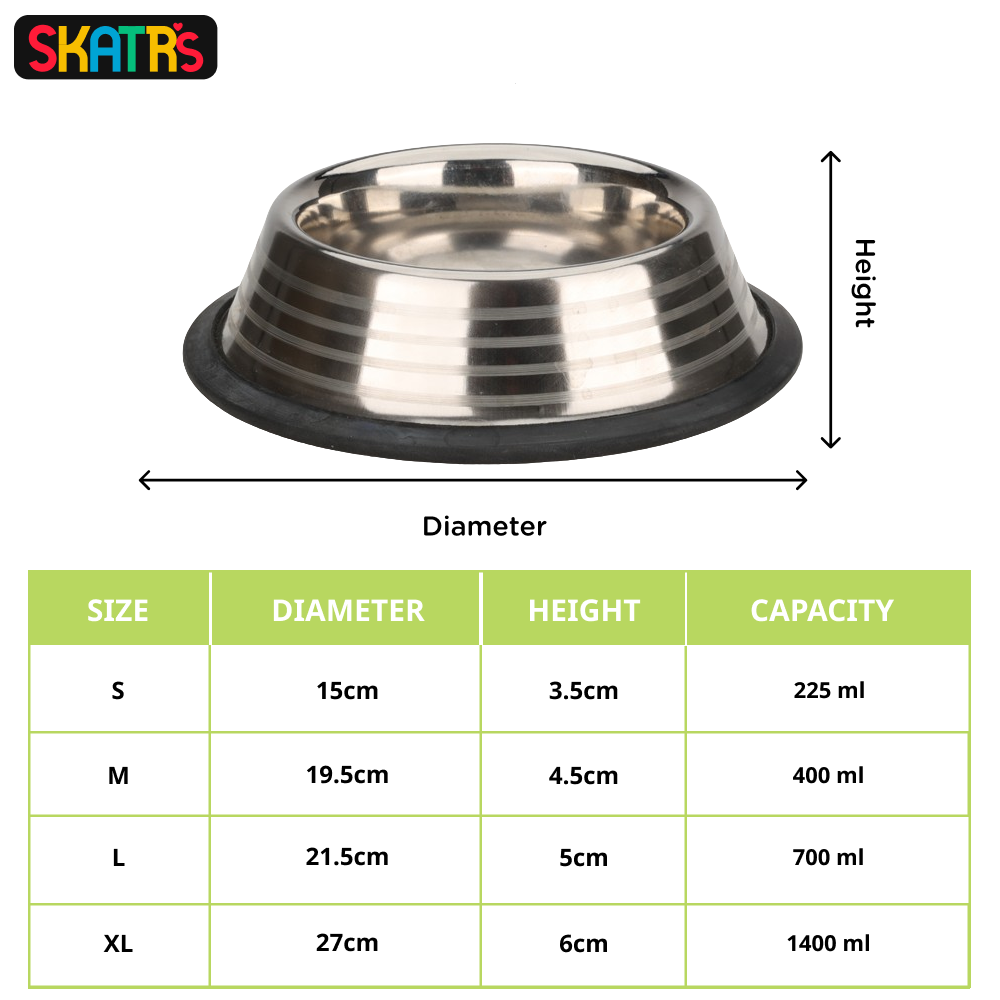 Skatrs Anti Skid Stainless Steel Striped Bowl for Dogs and Cats Both-Bowls & Feeders Skatrs
