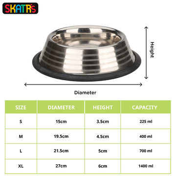 Skatrs Anti Skid Stainless Steel Striped Bowl and Stainless Steel Striped Bowl for Dogs and Cats Combo