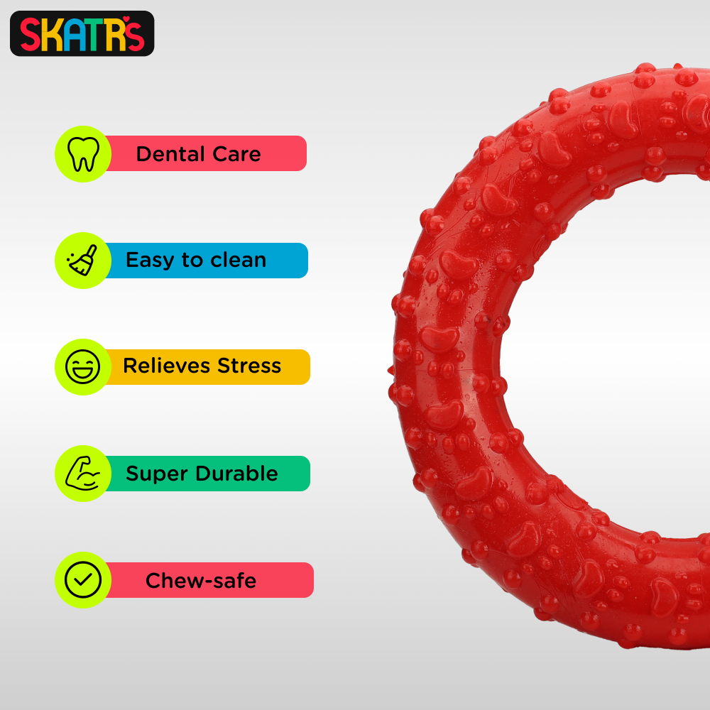 Skatrs Rubber Ring Toy for Dogs (Red)