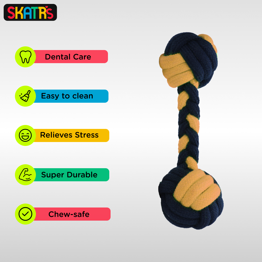 Skatrs Dumbbell Shaped Rope Chew Toy for Dogs and Cats (Blue/Orange) Both-Toys Skatrs