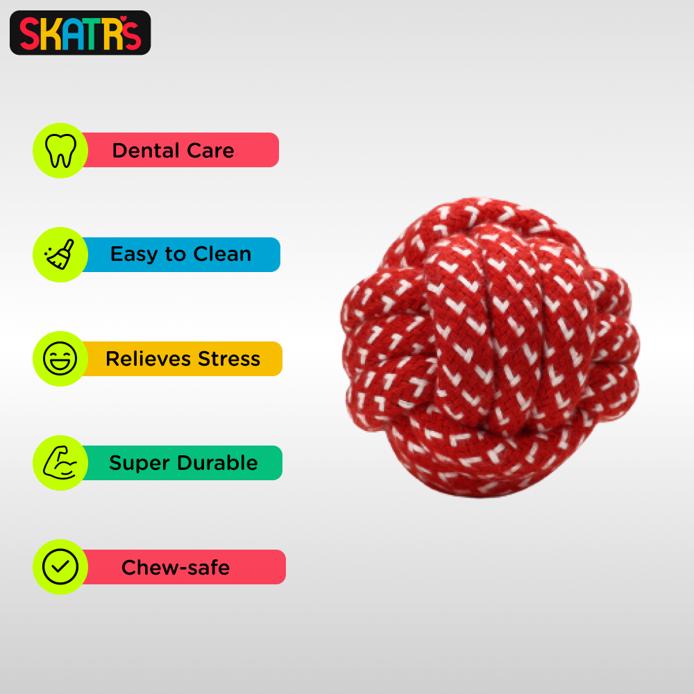 Skatrs Ball Shaped Rope Chew Toy for Cats & Dogs (Red/White)