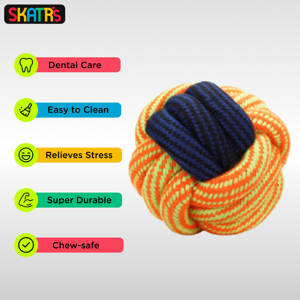 Skatrs Ball Shaped Twisted Rope Chew Toy for Dogs and Cats (Yellow/Blue)