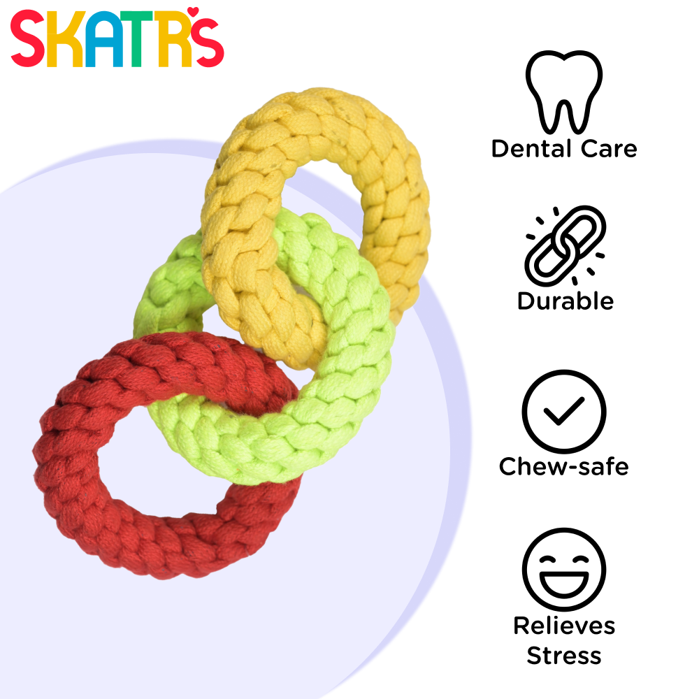 Skatrs Tennis Ball for Dogs and Triple Ring Rope Chew Toy for Dogs and Cats Combo Both-Toys Skatrs