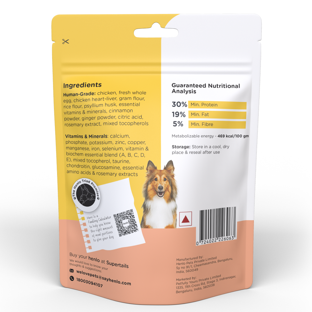 Henlo Chicken and Egg Baked Dry Food for Adult Dogs & Puppies | 100% Human Grade Ingredients